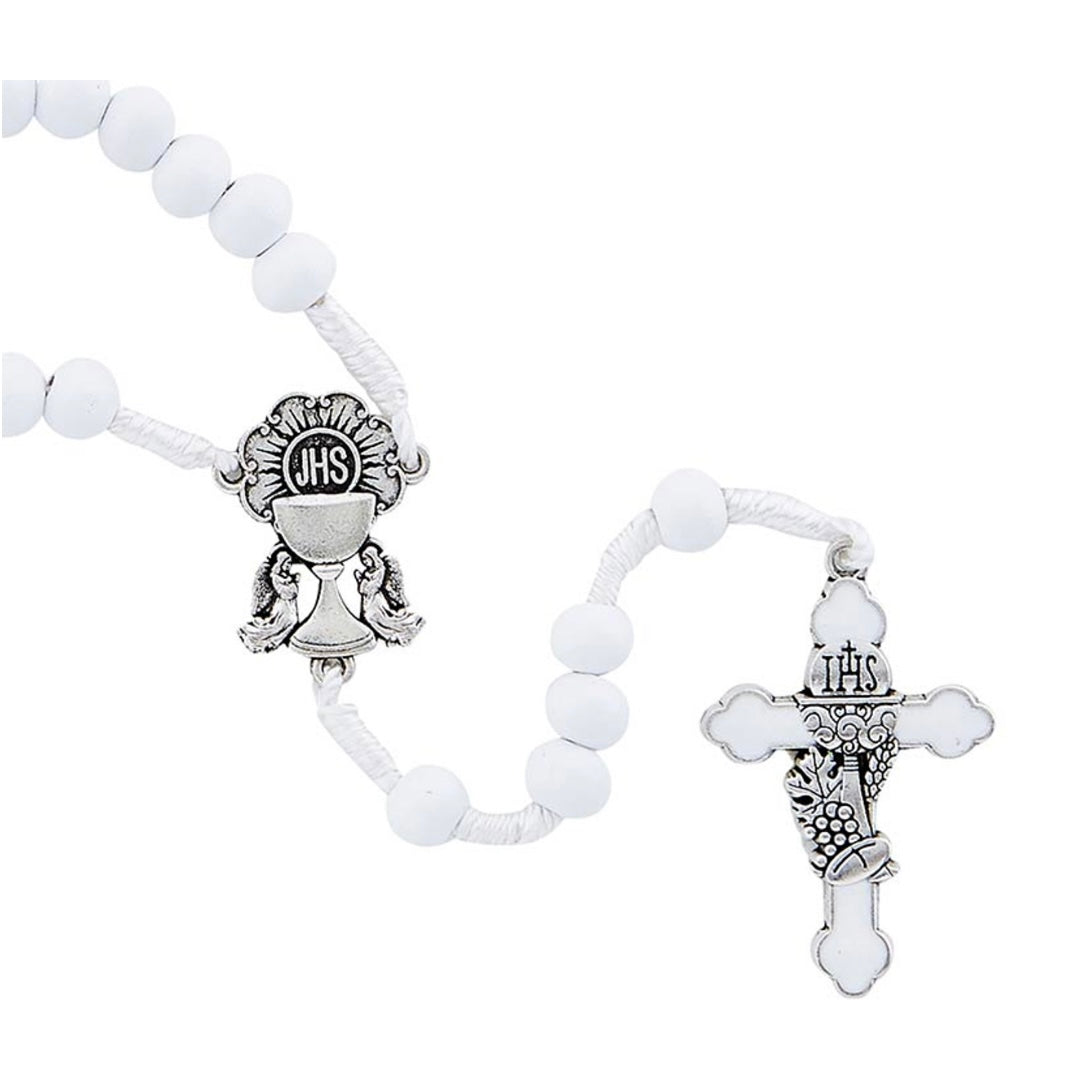 First Communion Cord Rosary In White & Black