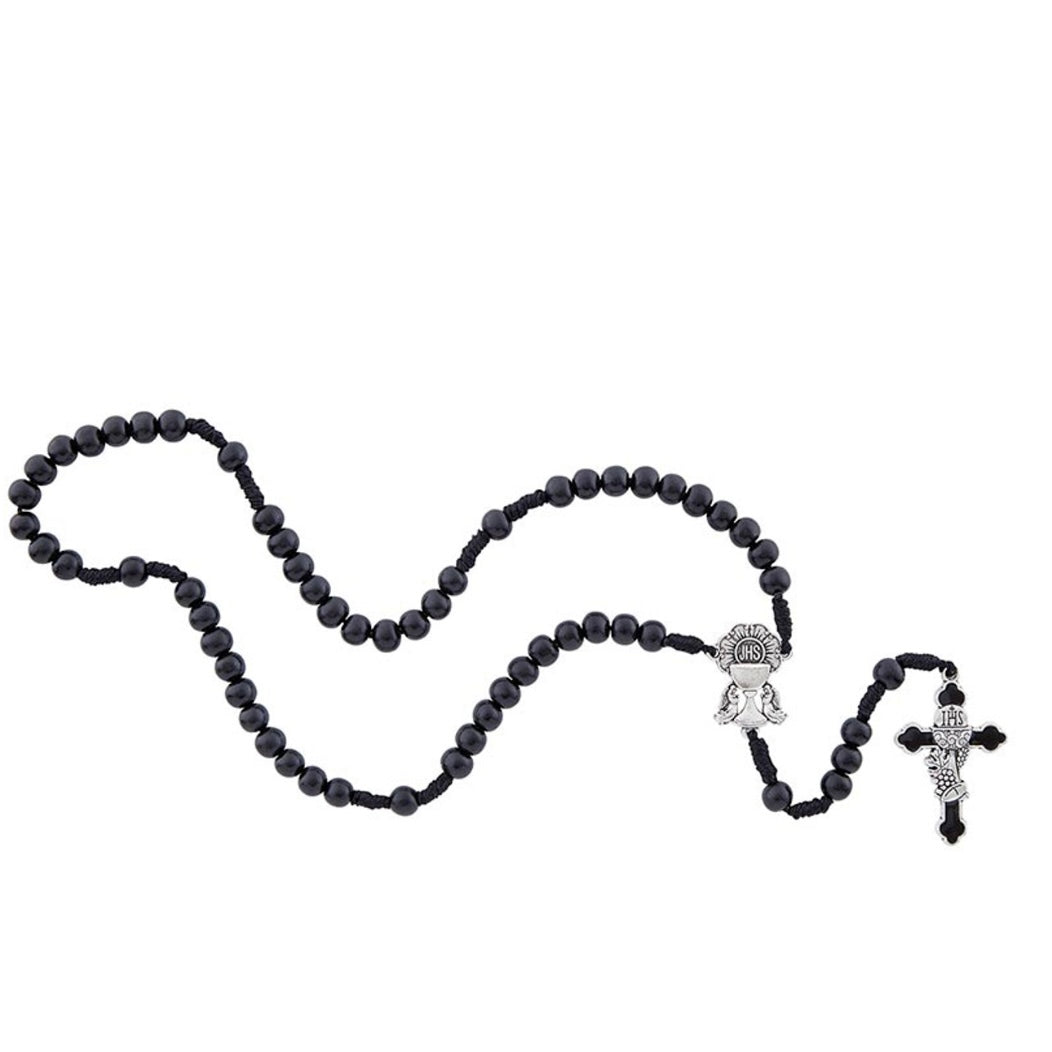 First Communion Cord Rosary In White & Black