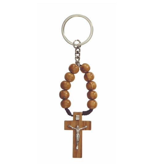 Wood One Decade Rosary Key Chain